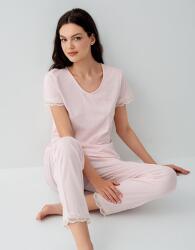 Pierre Cardin Kadın V Yaka Dantelli Pijama Takımı %50 Pamuk %50 Modal – Kısa Kollu, Tam Kalıp, Yumuşak Kumaş Pembe