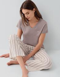 Pierre Cardin Kadın V Yaka Kısa Kollu Pamuk Modal Pijama Takımı – Çizgili Alt Rahat Kesim - 1