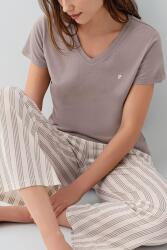 Pierre Cardin Kadın V Yaka Kısa Kollu Pamuk Modal Pijama Takımı – Çizgili Alt Rahat Kesim - 3