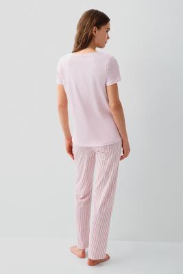 Pierre Cardin Kadın V Yaka Kısa Kollu Pijama Takımı %50 Pamuk %50 Modal – Cepli ve Çizgili Alt, Yumuşak Dokulu - 4