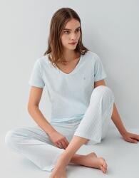 Pierre Cardin Kadın V Yaka Kısa Kollu Pijama Takımı %50 Pamuk %50 Modal – Cepli ve Çizgili Alt, Yumuşak Dokulu Açık Mavi