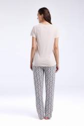 Pierre Cardin Kadın Viskon Kumaş Pijama Takım, Düğmeli, Yuvarlak Yakalı, Cep Detaylı - Thumbnail