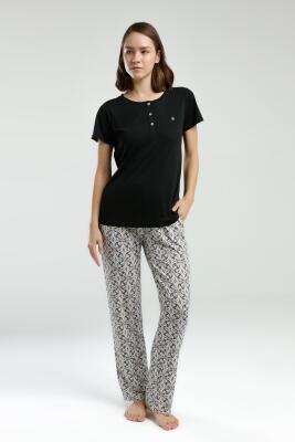 Pierre Cardin Kadın Viskon Kumaş Pijama Takım, Düğmeli, Yuvarlak Yakalı, Cep Detaylı - 4