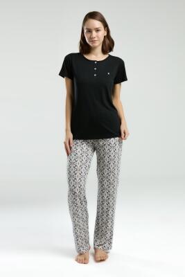Pierre Cardin Kadın Viskon Kumaş Pijama Takım, Düğmeli, Yuvarlak Yakalı, Cep Detaylı - 5