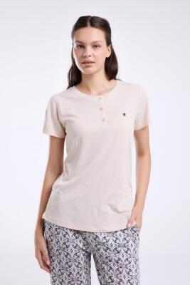 Pierre Cardin Kadın Viskon Kumaş Pijama Takım, Düğmeli, Yuvarlak Yakalı, Cep Detaylı - 6