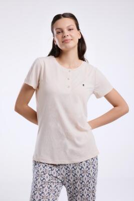 Pierre Cardin Kadın Viskon Kumaş Pijama Takım, Düğmeli, Yuvarlak Yakalı, Cep Detaylı - 8