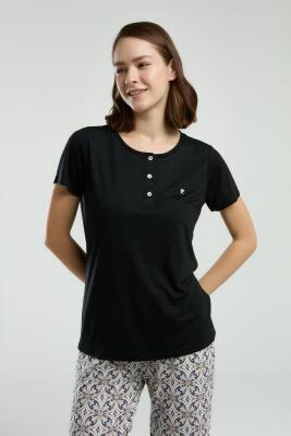 Pierre Cardin Kadın Viskon Kumaş Pijama Takım, Düğmeli, Yuvarlak Yakalı, Cep Detaylı - 10