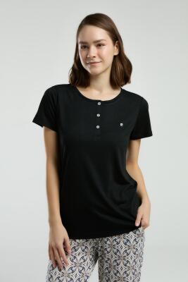 Pierre Cardin Kadın Viskon Kumaş Pijama Takım, Düğmeli, Yuvarlak Yakalı, Cep Detaylı - 11