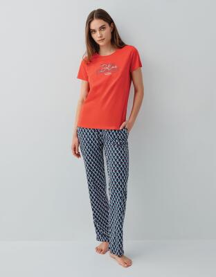 Pierre Cardin Kadın Yazlık Kısa Kollu Pijama Takımı – %50 Modal %50 Pamuk, Desenli Uzun Alt, Baskılı Üst - 2