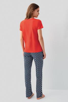 Pierre Cardin Kadın Yazlık Kısa Kollu Pijama Takımı – %50 Modal %50 Pamuk, Desenli Uzun Alt, Baskılı Üst - 4