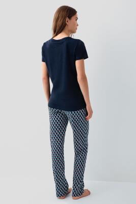 Pierre Cardin Kadın Yazlık Kısa Kollu Pijama Takımı – %50 Modal %50 Pamuk, Desenli Uzun Alt, Baskılı Üst - 8