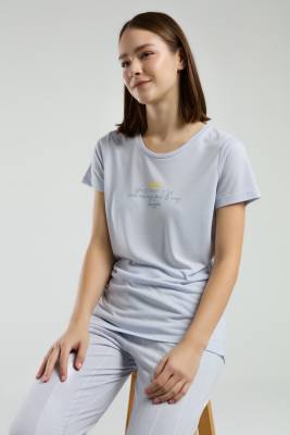 Pierre Cardin - Pierre Cardin Kadın Yazlık Pijama Takım, Alt Çizgili ve Cepli, Üst kısakol yazı baskılı