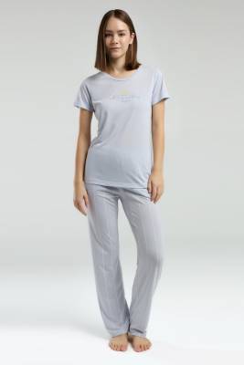 Pierre Cardin Kadın Yazlık Pijama Takım, Alt Çizgili ve Cepli, Üst kısakol yazı baskılı - 3