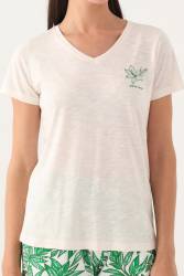 Pierre Cardin, Lisanslı, Kadın V Yaka T-shirt Desenli Şort Takım, %100 Pamuk - Thumbnail