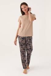 Pierre Cardin Lisanslı, Kadın, Yazlık Pijama Takım, Cep Detaylı, Büyük Beden Seçenekli - Thumbnail