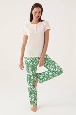 Pierre Cardin - Pierre Cardin, Lisanslı, Yazlık Kadın Pijama Takım, %100 Pamuk, Yakası Düğmeli