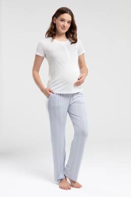 Pierre Cardin - Pierre Cardin Mavi Beyaz Lohusa Pijama Takım (1)