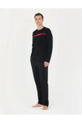 Pierre Cardin Siyah Erkek %100 Pamuk Pijama Takım, Uzun Kol Penye Pijama Takım Siyah