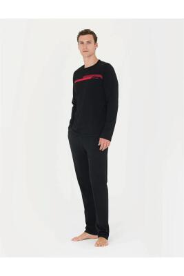 Pierre Cardin Siyah Erkek %100 Pamuk Pijama Takım, Uzun Kol Penye Pijama Takım - 1