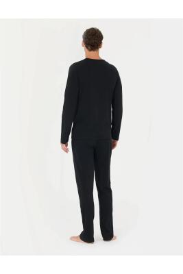 Pierre Cardin Siyah Erkek %100 Pamuk Pijama Takım, Uzun Kol Penye Pijama Takım - 2
