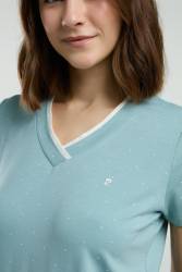 Pierre Cardin Su Yeşili V Yaka Kısakol Kapri Takım, Viskon Kumaş - Thumbnail