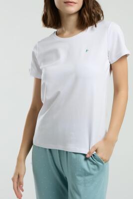 Pierre Cardin Üst Beyaz Kısakol Bisiklet Yaka, Alt Yeşil Cepli Pijama Takım, Viskon Kumaş - 3