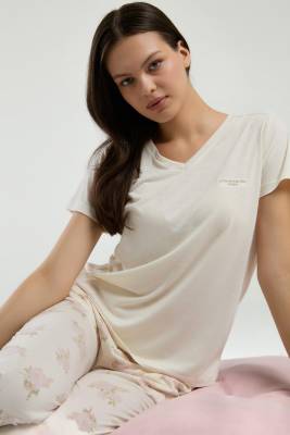 Pierre Cardin - Pierre Cardin V Yaka Kadın Viskon Pijama Takım, Cep Detaylı