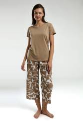 Pierre Cardin Vizon Renk Kapri Takım, Üst Kısakol T-shirt, Alt Desenli Kapri - Thumbnail