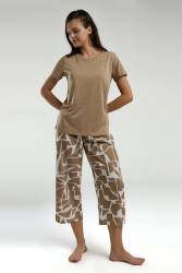 Pierre Cardin Vizon Renk Kapri Takım, Üst Kısakol T-shirt, Alt Desenli Kapri - Thumbnail