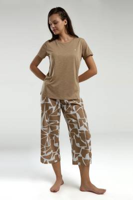 Pierre Cardin Vizon Renk Kapri Takım, Üst Kısakol T-shirt, Alt Desenli Kapri - 4