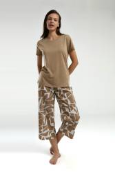 Pierre Cardin Vizon Renk Kapri Takım, Üst Kısakol T-shirt, Alt Desenli Kapri - Thumbnail