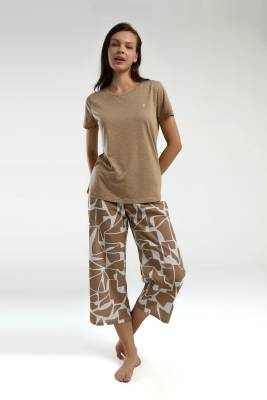 Pierre Cardin Vizon Renk Kapri Takım, Üst Kısakol T-shirt, Alt Desenli Kapri - 5