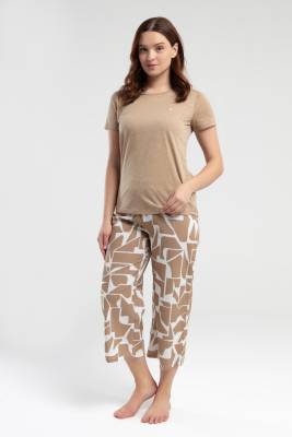 Pierre Cardin Vizon Renk Kapri Takım, Üst Kısakol T-shirt, Alt Desenli Kapri - 6