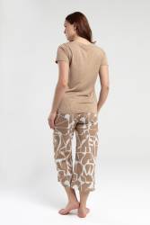 Pierre Cardin Vizon Renk Kapri Takım, Üst Kısakol T-shirt, Alt Desenli Kapri - Thumbnail