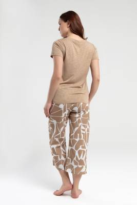 Pierre Cardin Vizon Renk Kapri Takım, Üst Kısakol T-shirt, Alt Desenli Kapri - 8