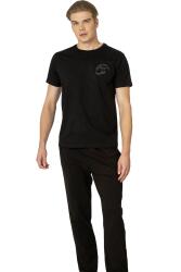 Pierre Cardin Yazı Baskılı, %100 Pamuk, Bisiklet Yaka, Kısakol, Erkek Pijama Takım Siyah