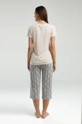 Pierre Cardin Yazı Baskılı T-shirt ve Desenli Cepli Kapri Pijama Takım - Thumbnail