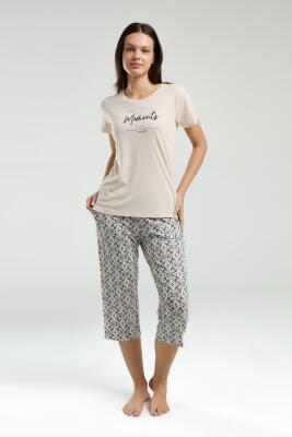 Pierre Cardin Yazı Baskılı T-shirt ve Desenli Cepli Kapri Pijama Takım - 1