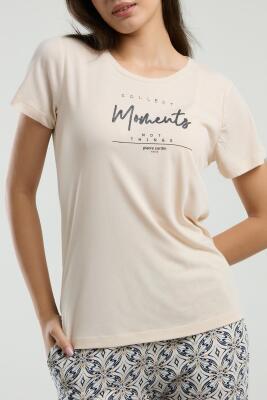 Pierre Cardin Yazı Baskılı T-shirt ve Desenli Cepli Kapri Pijama Takım - 4