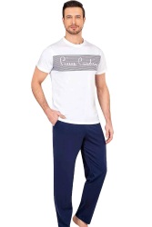 Pierre Cardin Yazılı Erkek Pijama Takım Beyaz