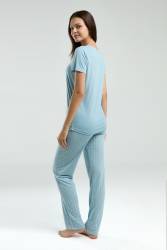 Pierre Cardin Yazlık Büyük Bedenli Pijama Takım, Viskon Kumaşlı, Cep Detaylı - Thumbnail