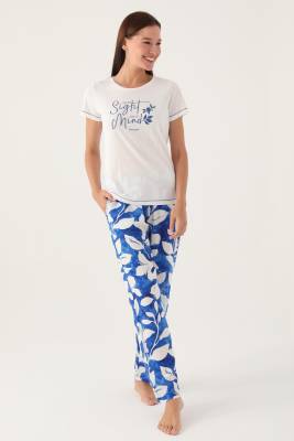 Pierre Cardin Yazlık Kadın Pijama Takım, %100 Pamuk, Alt Cepli ve Desenli, Üst Yuvarlak Yaka Düz Renk - 4