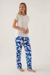 Pierre Cardin Yazlık Kadın Pijama Takım, %100 Pamuk, Alt Desenli, Üst Düz Renk - Thumbnail