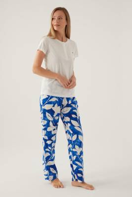 Pierre Cardin - Pierre Cardin Yazlık Kadın Pijama Takım, %100 Pamuk, Alt Desenli, Üst Düz Renk (1)