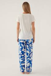Pierre Cardin Yazlık Kadın Pijama Takım, %100 Pamuk, Alt Desenli, Üst Düz Renk - Thumbnail
