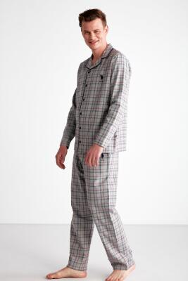 Rahat Kalıp Boydan Düğmeli Ekoseli Erkek Pijama Takım, Uzunkol Kareli Mevsimlik Pijama Takım - 2