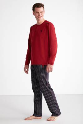 U.S. Polo Assn. - Rahat Kalıp Uzunkol Mevsimlik Erkek Pijama Takım, %100 Pamuklu Düğmeli Yaka Penye Pijama Takım (1)