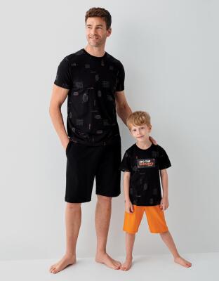 Siyah Erkek & Çocuk Şort Takımlar Ayrı Ayrı Satılır | %100 Pamuk Baba Oğul Yazlık Takım Kombin - 1