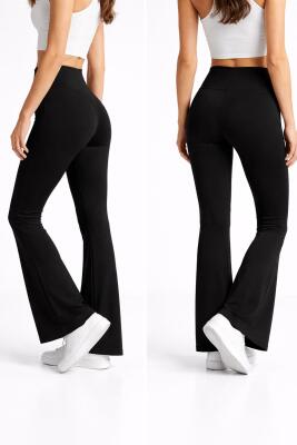 Siyah Yüksek Bel İspanyol Paça Tayt – Toparlayıcı, Esnek Kumaş - 2