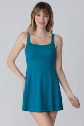 Siyah Yuvarlak Yaka Şortlu Elbise Mayo - Thumbnail